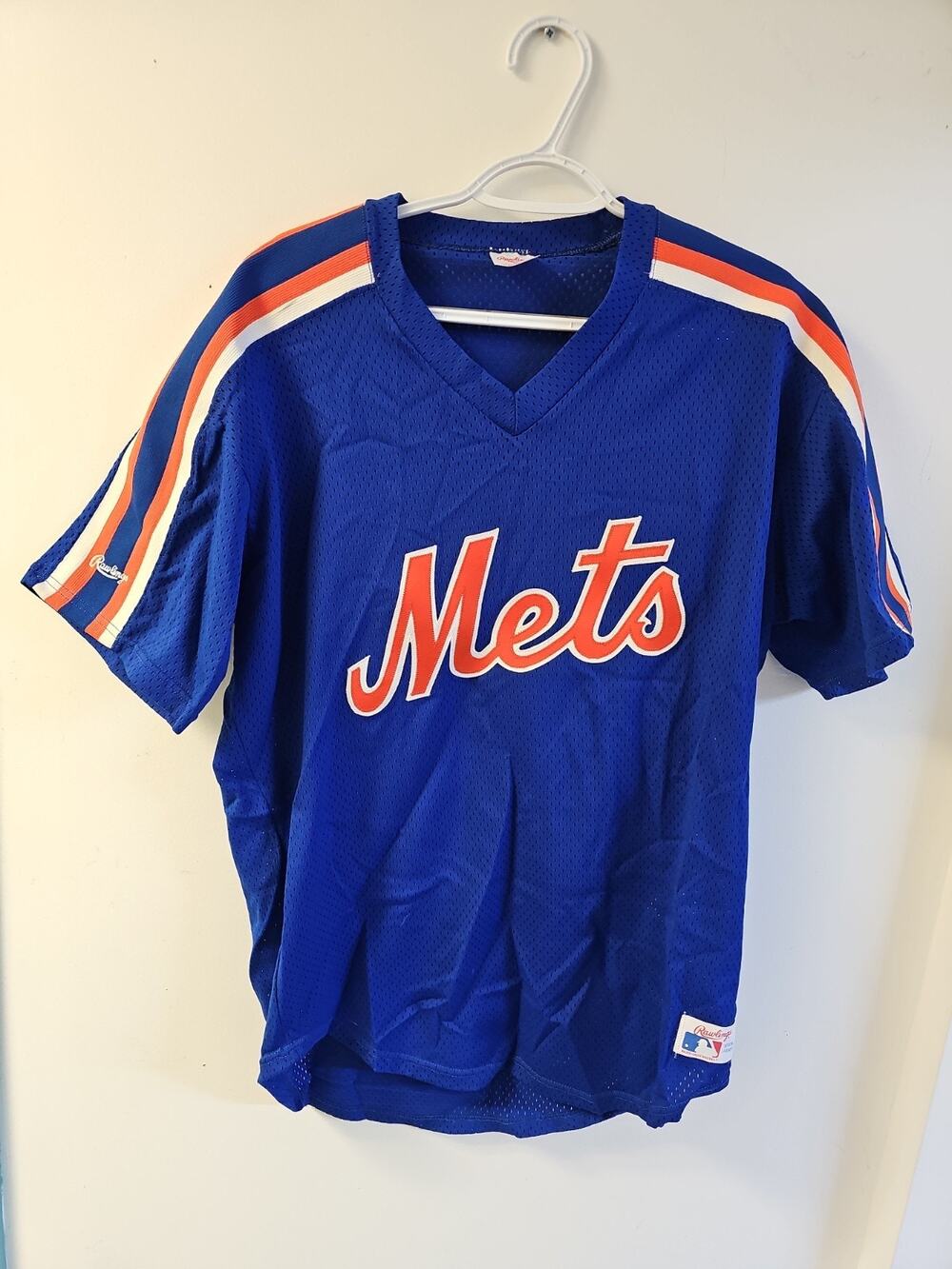 Vintage 1980s Rawlings NY Mets Short Sleeve Shirt Jersey Men's Size 42 USA Made